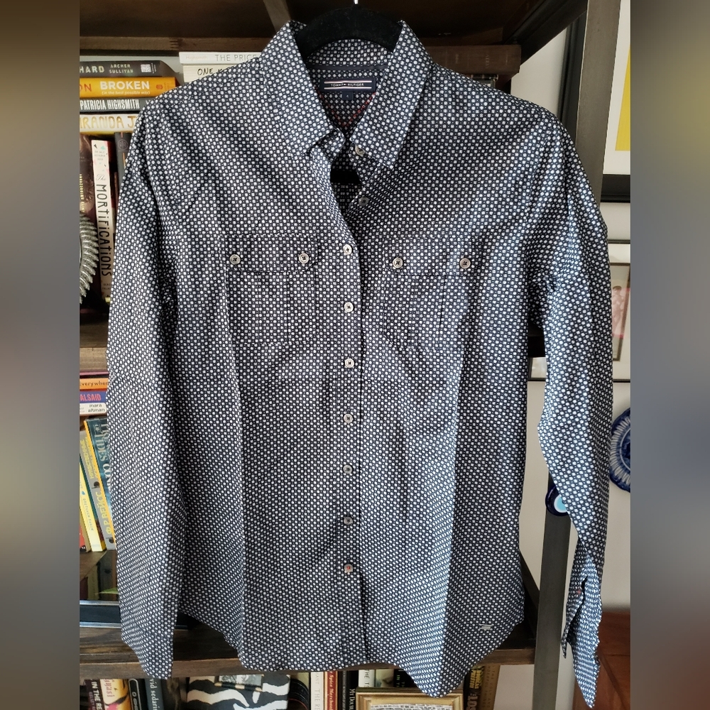 Tommy Hilfiger Black and White Abstract Print Cotton Shirt